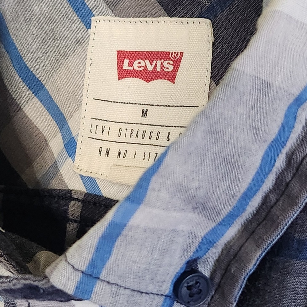 Levis Mens M blue gray plaid long sleeve button down casual‎ shirt - Picture 9 of 12